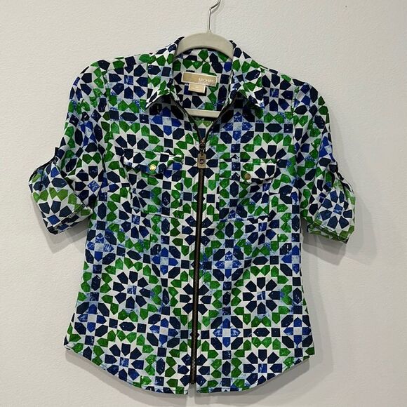 MICHAEL Michael Kors Rolled Up Sleeve Petite Zip Up Top - Picture 1 of 15